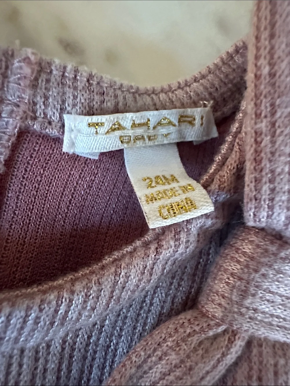 Tahari Mauve Corduroy Baby Dress with Bow Accent